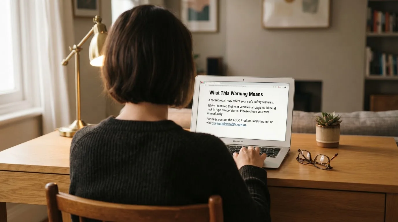 A person at a laptop reading a plain-language explainer article at a home desk.