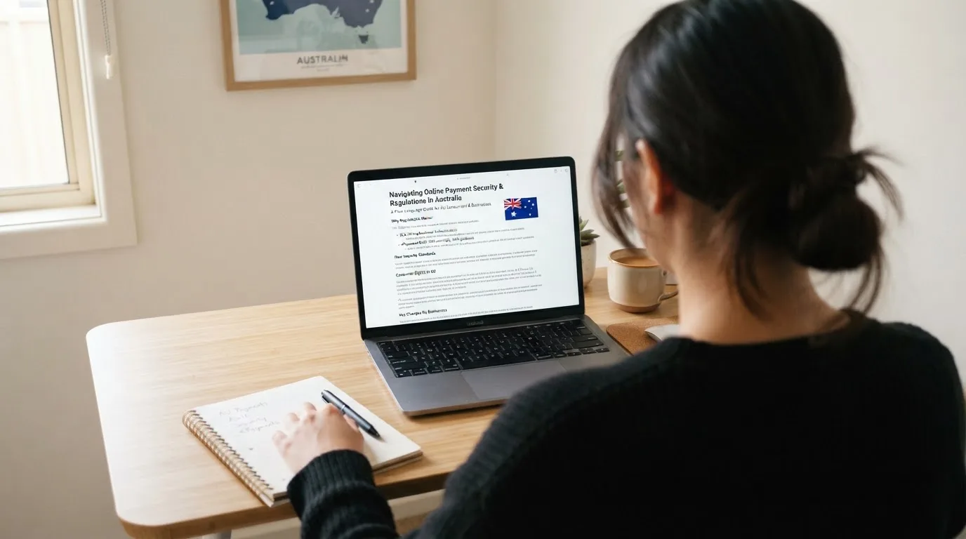 A person at a laptop reading a plain-language explainer article at a home desk.