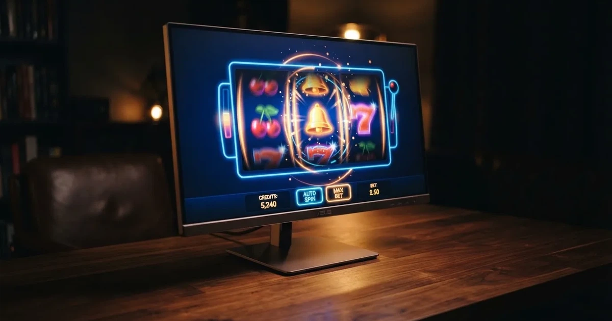 A close-up of a slot reel display shown on a monitor, no other windows open.